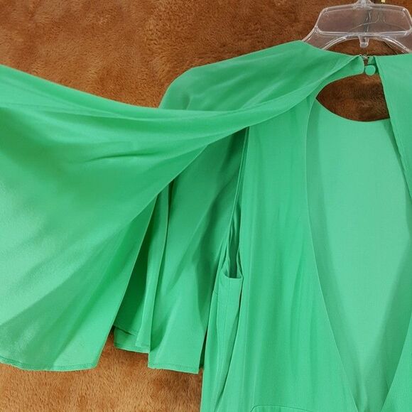ALEXIS Midi Dress Womens Size 0 Green Cape Sleeve Tiered 100% Silk CATELINE - Picture 8 of 15